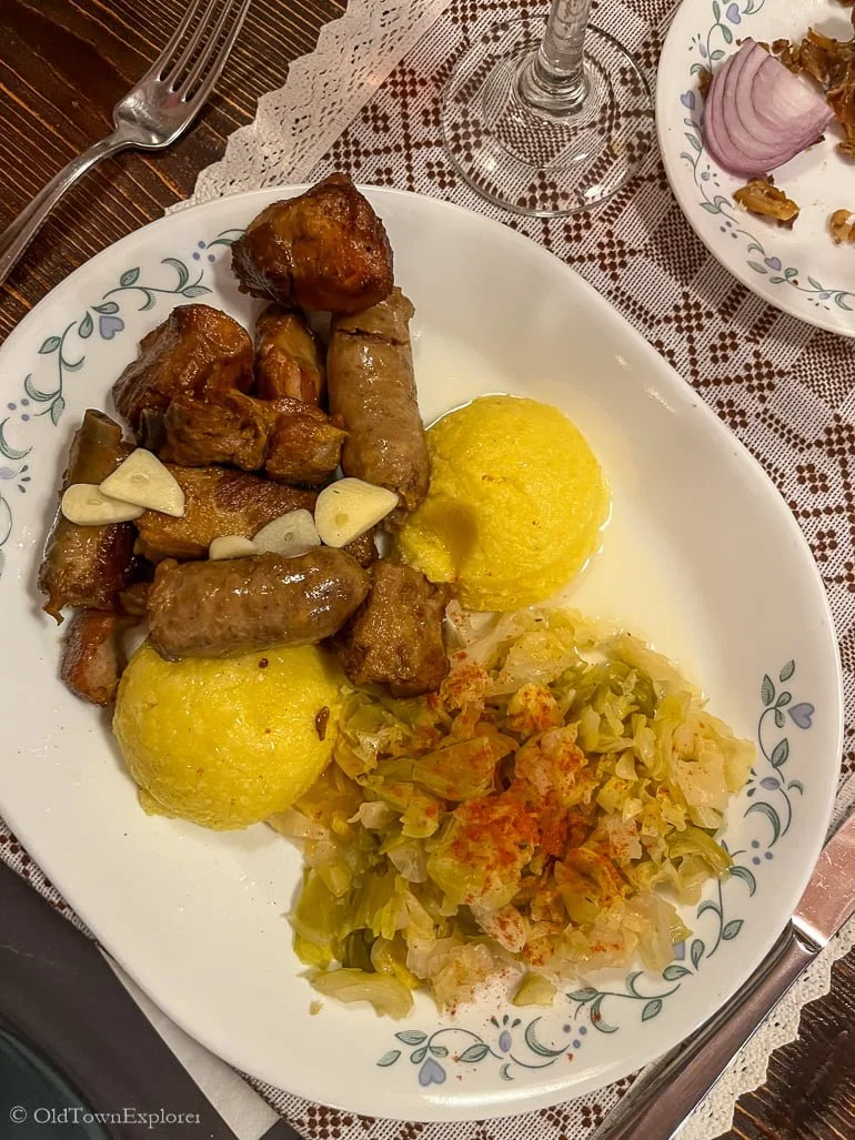 Mixed Meat and Polenta Dish in Brasov Romania Mixed Meat and Polenta Dish in Brasov Romania